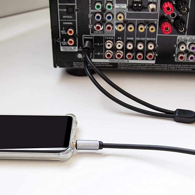 3.5mm to RCA (RCA to 3.5mm Adapter Cable, Aux to RCA Cable) in Black 15 Feet