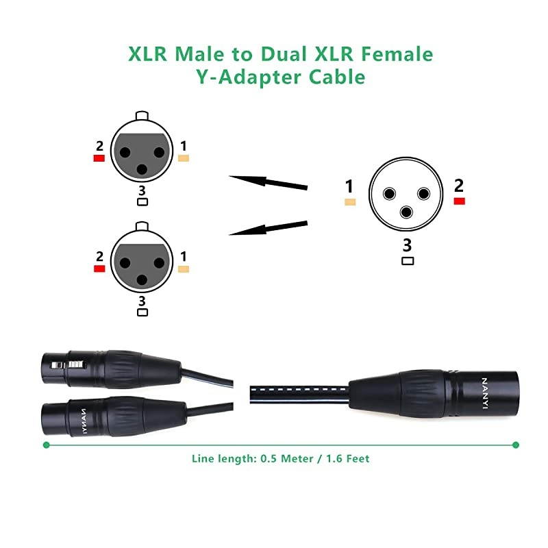 XLR Splitter Cable  Microphone Cable XLR to XLR Patch Cables 3Pin XLR Male to Dual XLR Female Y Cable Adaptor mic Cable DMX Cable Patch Cords with OxygenFree Copper 16Feet