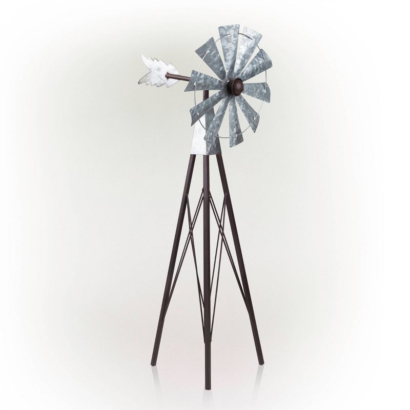 Rustic Bronze & Silver Metal Mini Windmill - Alpine Corporation