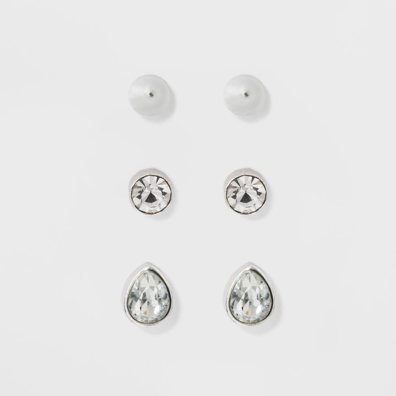 Earring Set 3ct - A New Day™ Silver/Clear