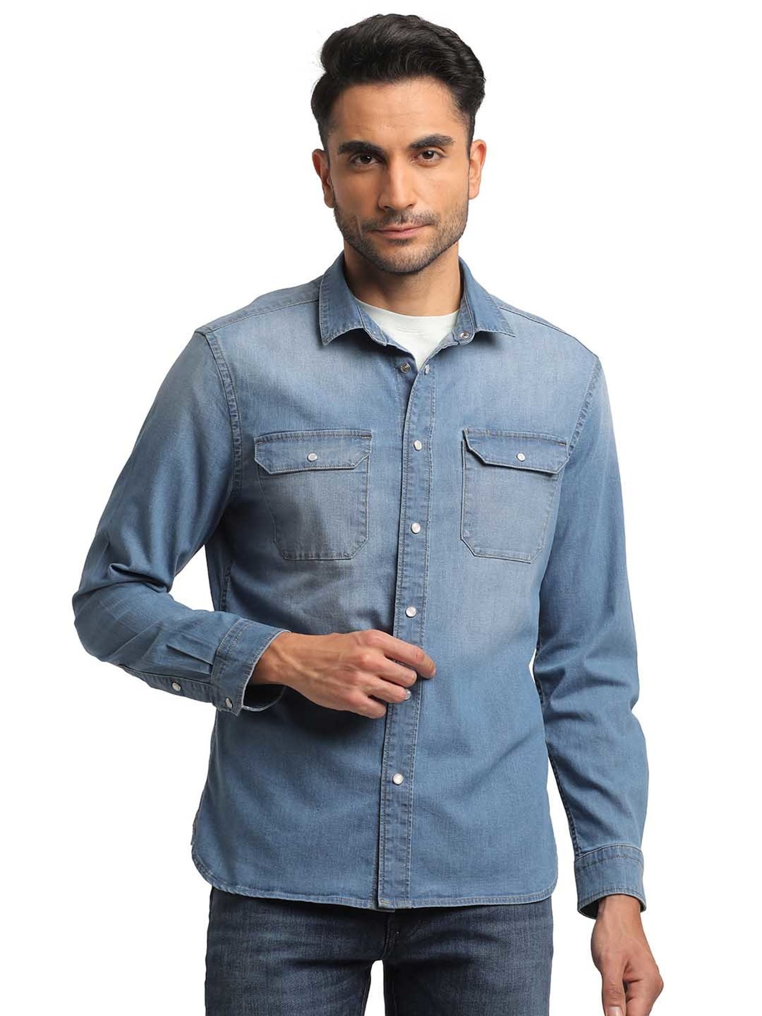 EVERBLUE Light Blue Regular Fit Shirt