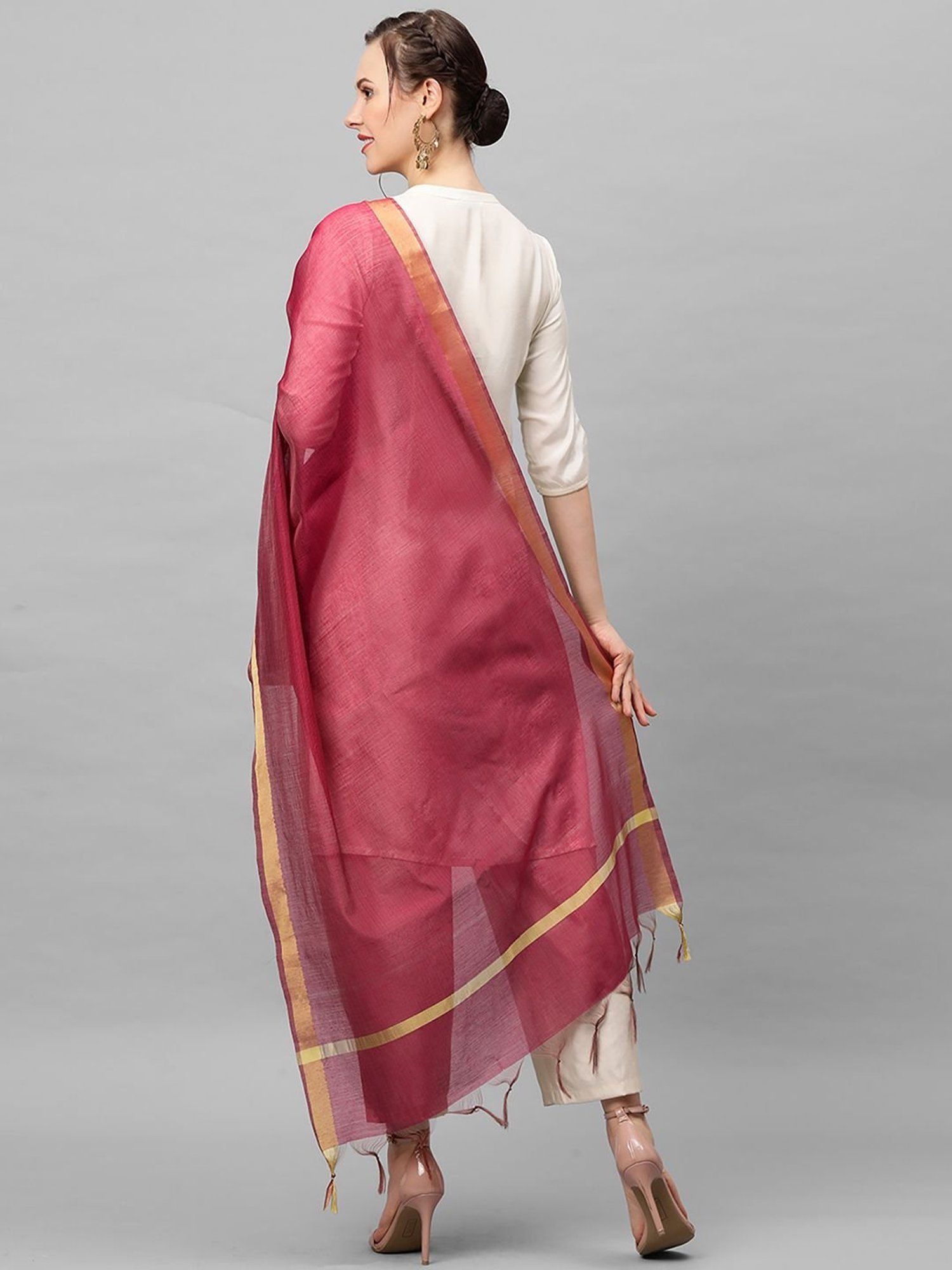 Indo Era Pink Plain Dupatta