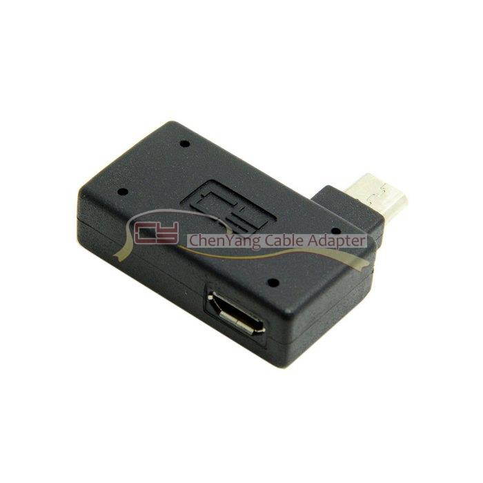 2pcs 90 D Right Angled Micro USB 2.0 OTG Host Adapter with USB Power for Samsung