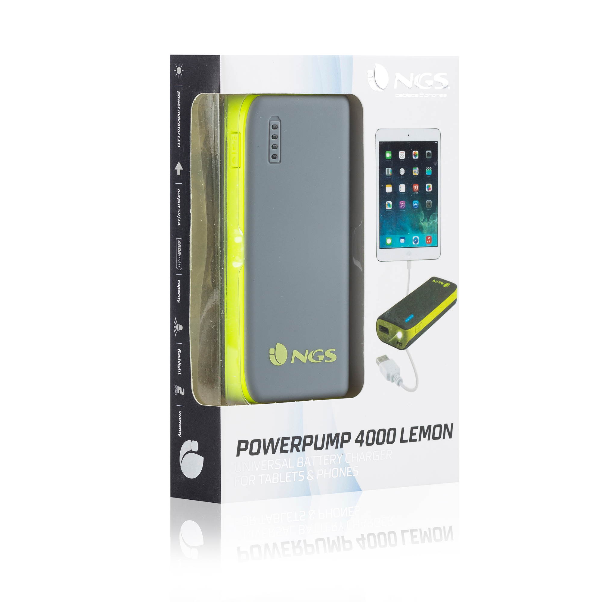NGS PowerPump 4000mAh Power Bank Output 1x 5V/1A Color Lemon Model POWERPUMP400