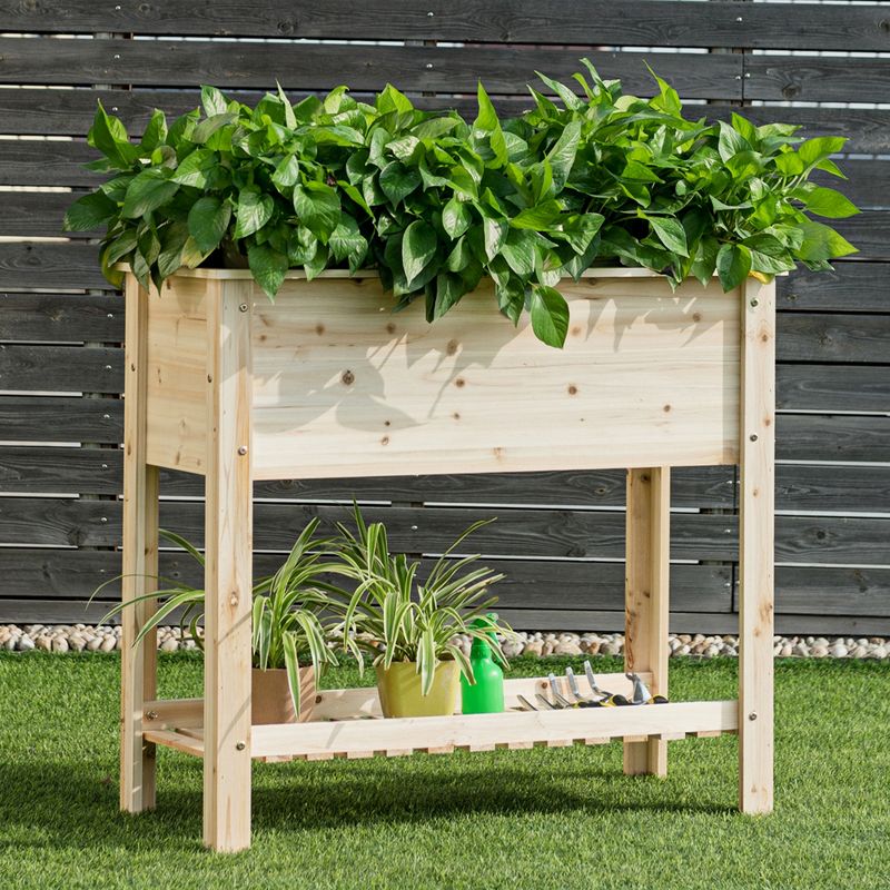 COSTWAY Raised Garden Planter Bed Box Stand Wood Elevated Planter w/Shelf 36''x16''x32''