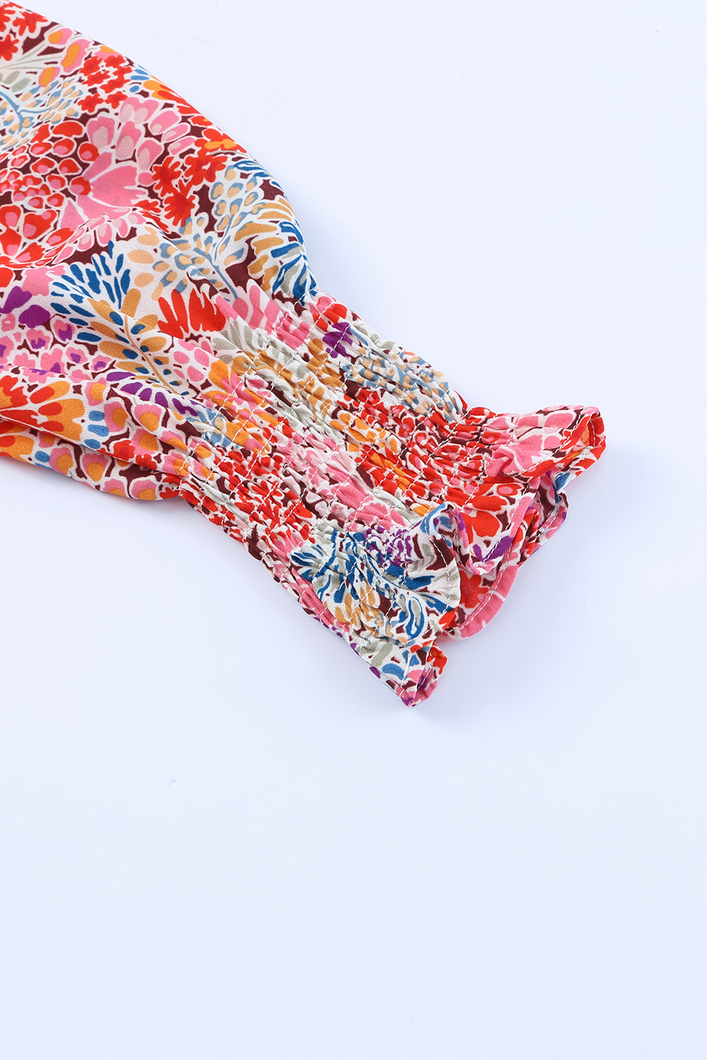 One World Apparel Jacquard Square Neck Short Sleeve Ivory Multi Floral Print Top