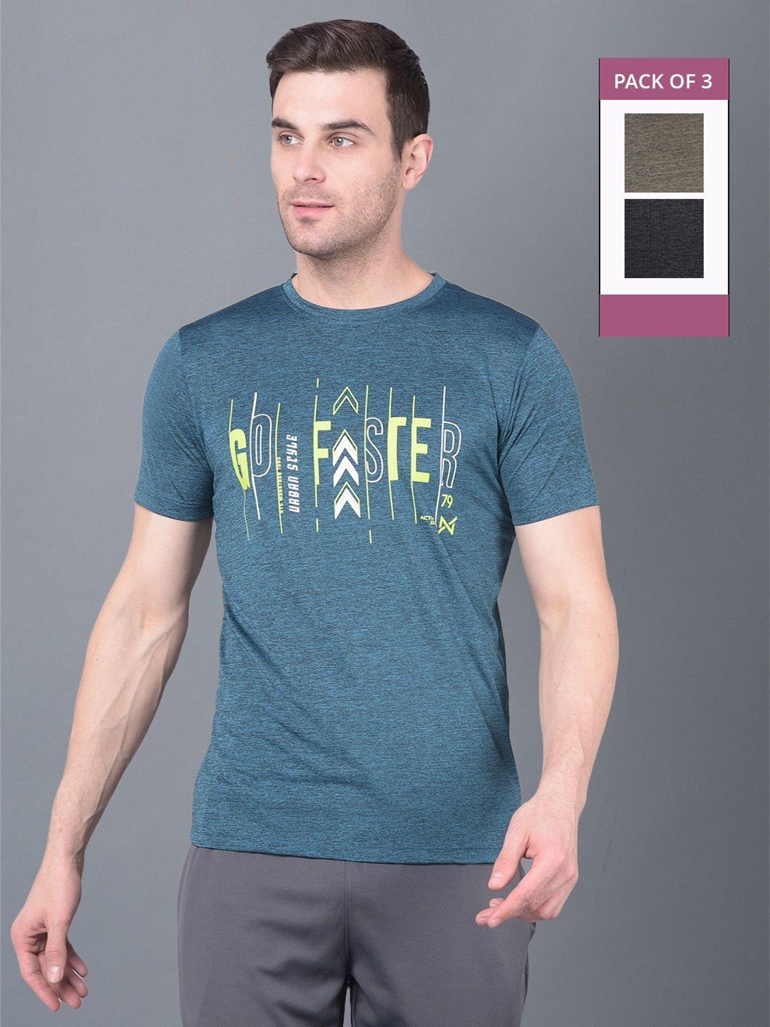 Force NXT Multicolored Regular Fit Sports T-Shirt - Pack Of 3