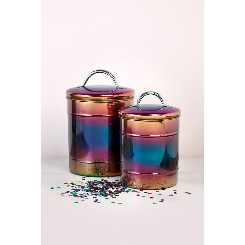 Amici Home 38 & 64 oz Set of 2 Rainbow Metal Storage Canisters Anodized Iridescent Finish