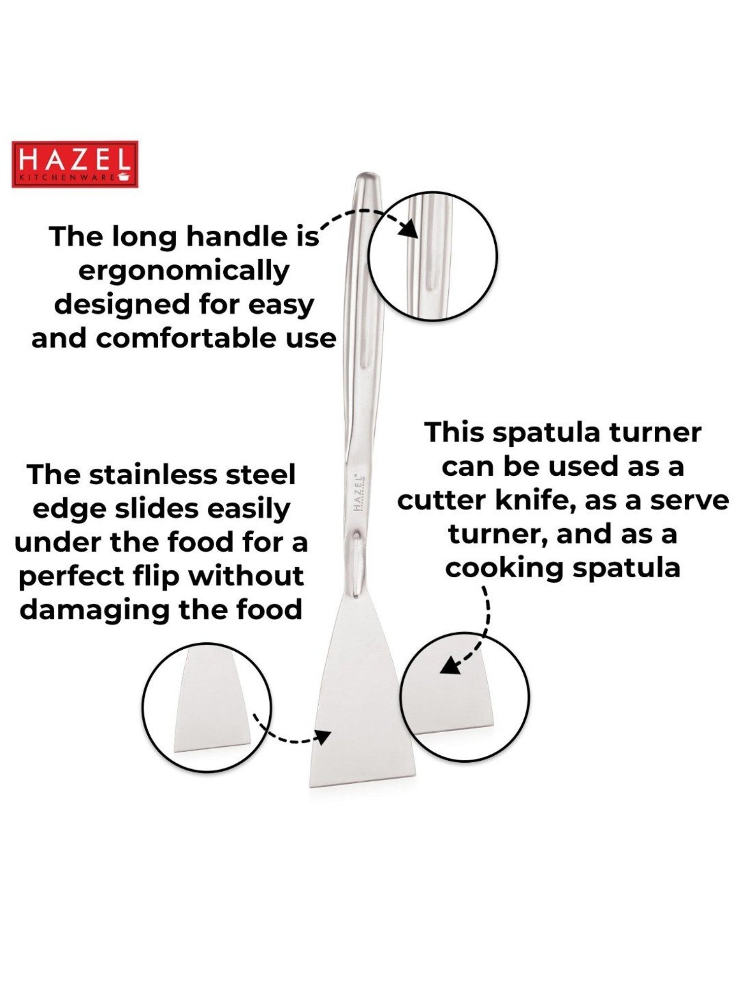 HAZEL Silver Stainless Steel Spatula with Beveled Edge