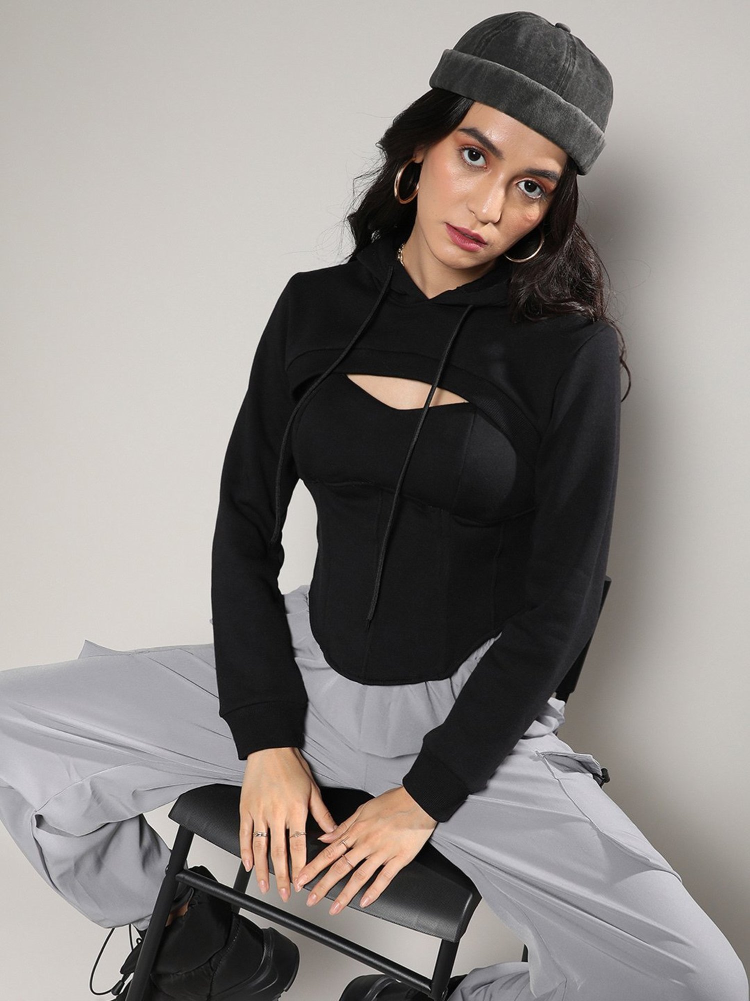 Campus Sutra Black Cotton Co-Ord Set
