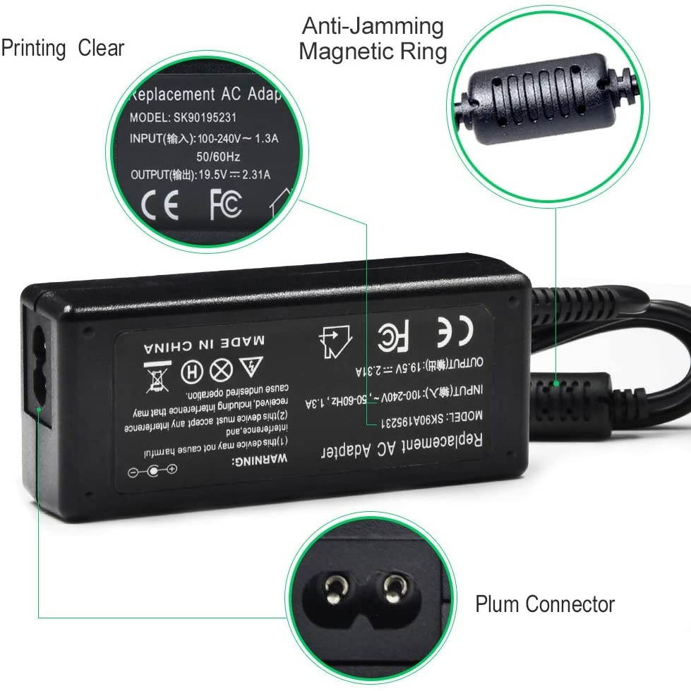 19.5V 2.31A 45W AC Power Adapter Charger HP 14 Laptop 14-DK 14-DQ 14-DF 14-DH 14-DS 14-AC 14-AK 14-AL 14-BA Series, 14-DF0023CL 14-DF0018WM 14-DK0731MS 14-DS0040NR 14-DS0040NR 14-AC020WM