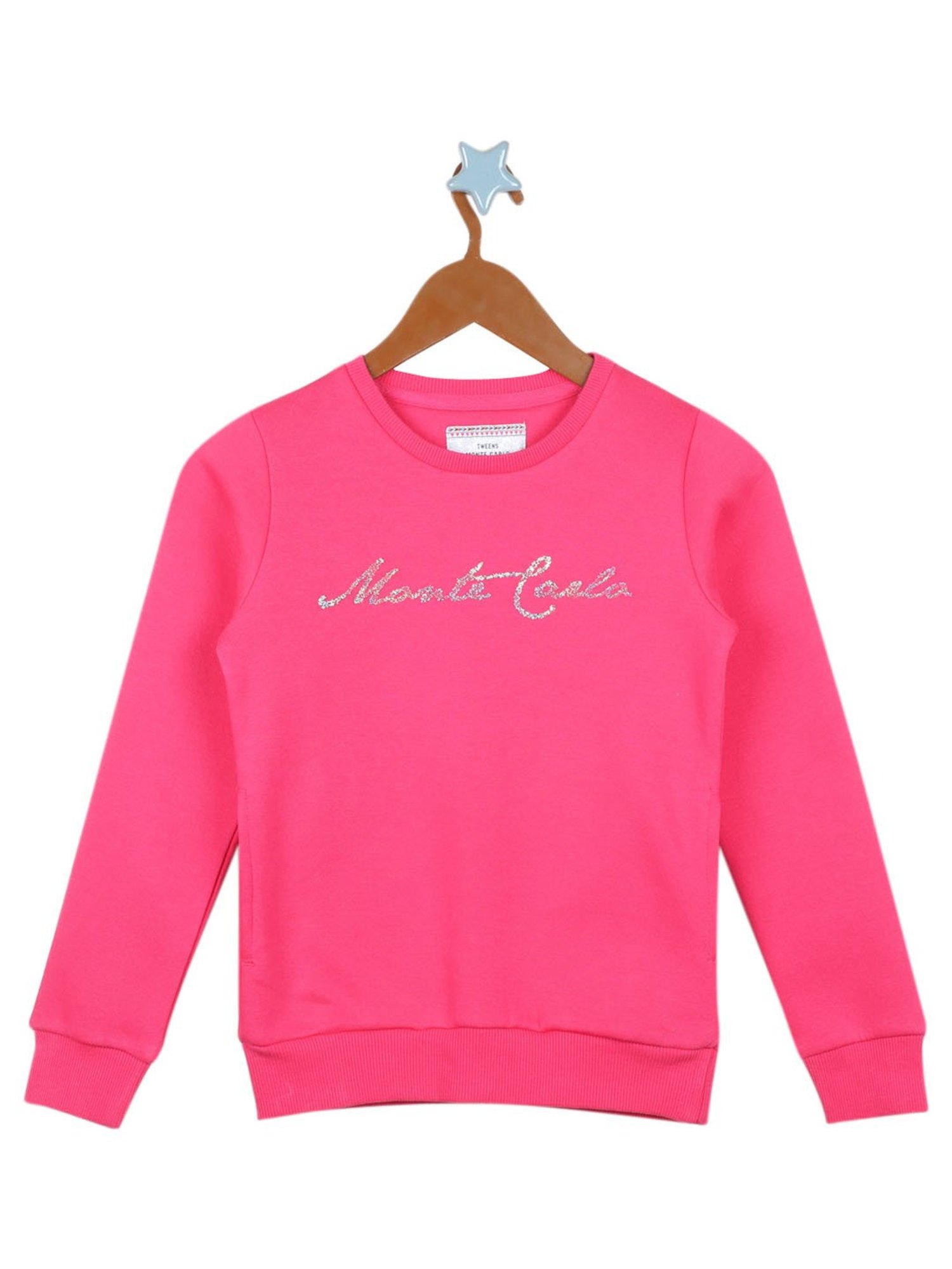 Monte Carlo Kids Pink Solid Full Sleeves Sweatshirt