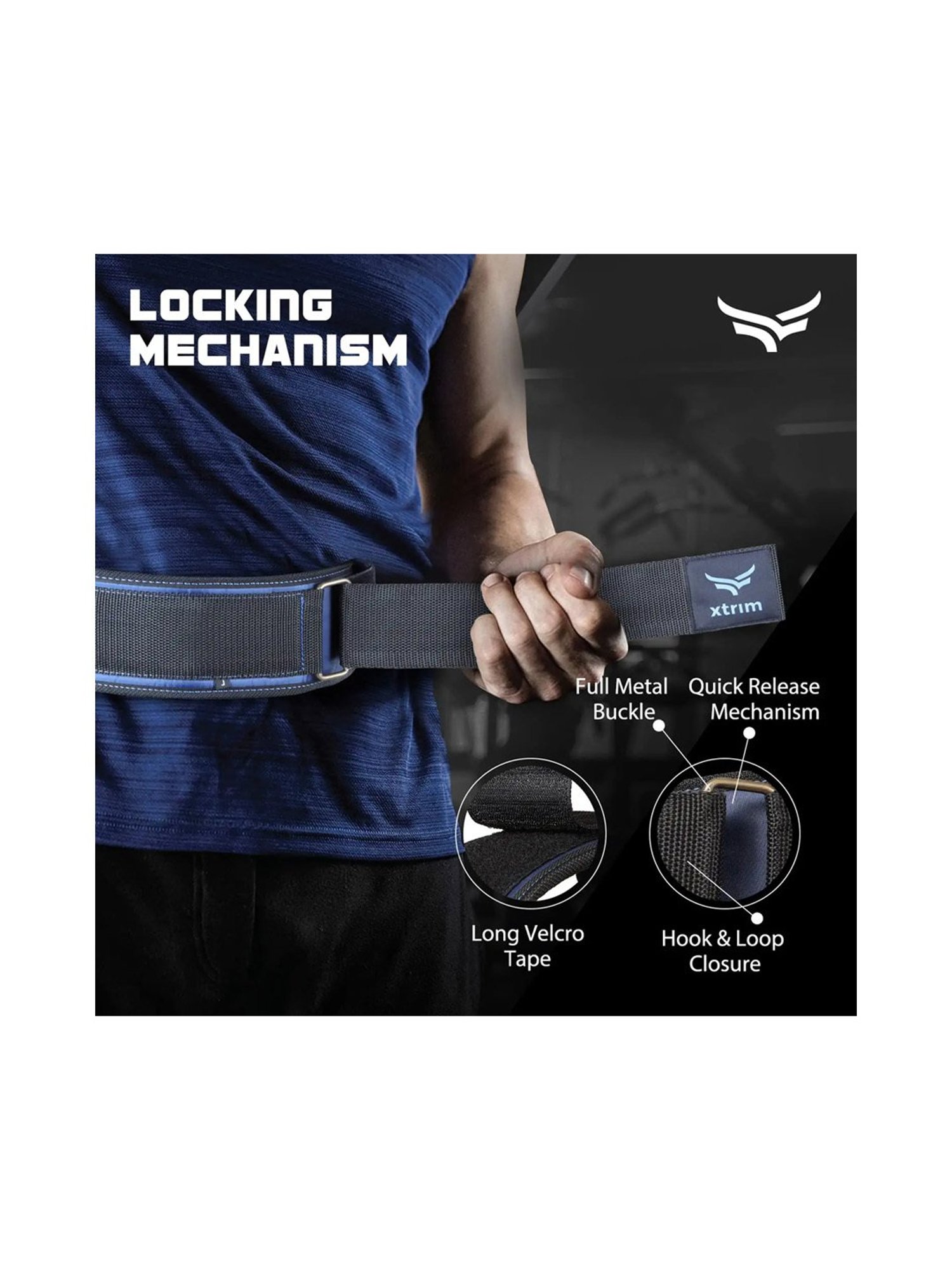 Xtrim 4 Inches Weight Lifting Belt (Navy) Size - Small