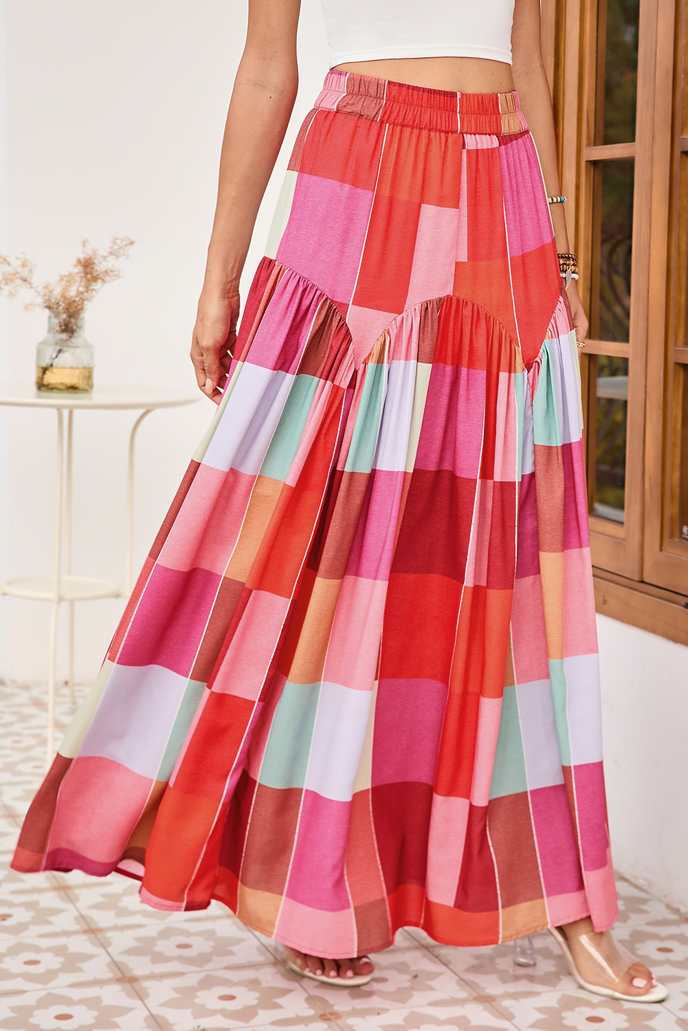 I.N. Studio Romantic Ditsy Floral Print Pucker Knit Tiered Midi Skirt