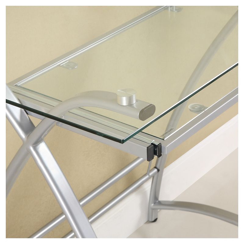 L Shaped Glass and Metal Corner Computer Desk Silver - Saracina Home