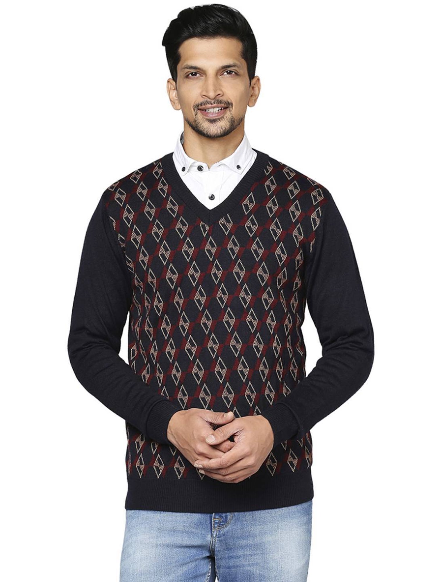 Raymond Blue  Regular Fit Printed Sweaters