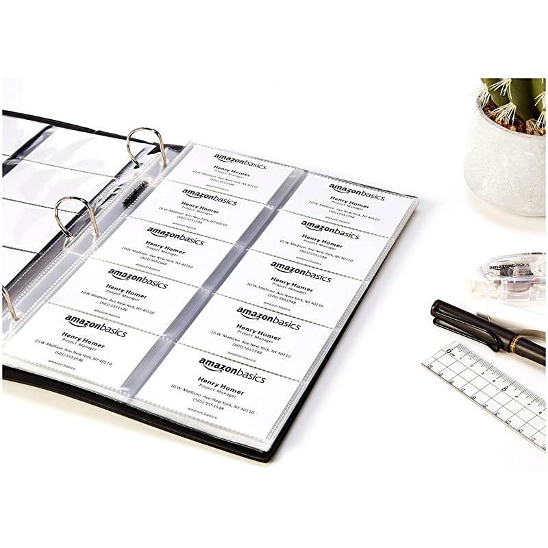 Basics Plastic Business Card Holder Protector Pages for 3Ring Binder 25Pack