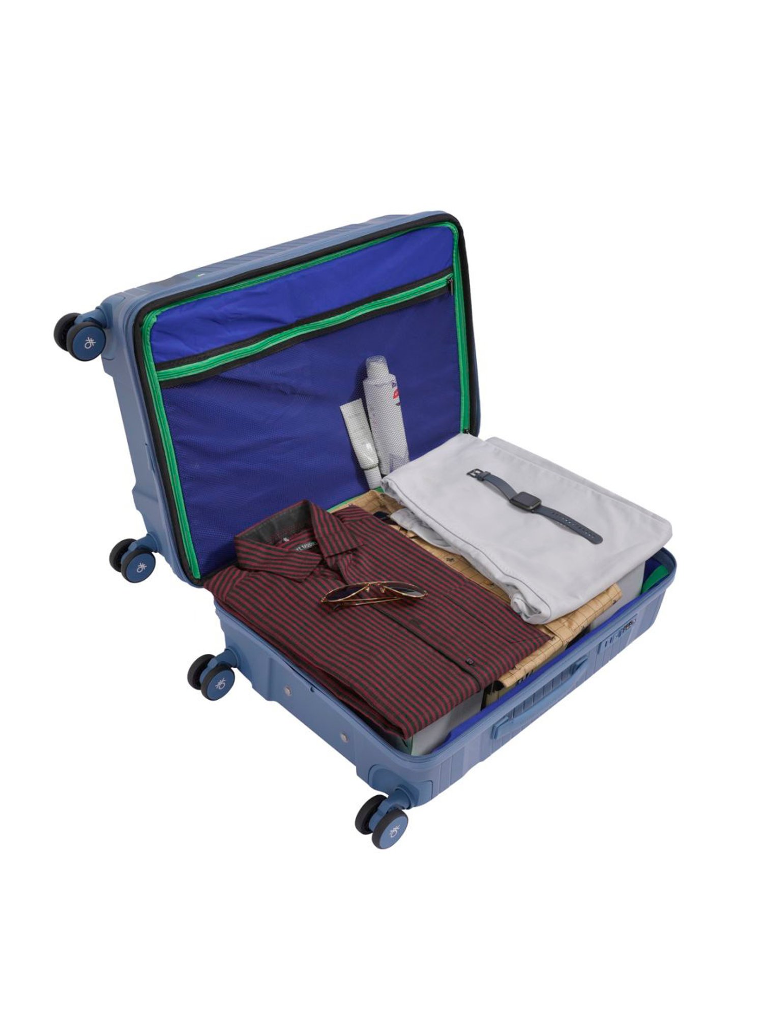 United Colors of Benetton Galaxy Blue Textured Hard Cabin Trolley Bag - 55 Cm