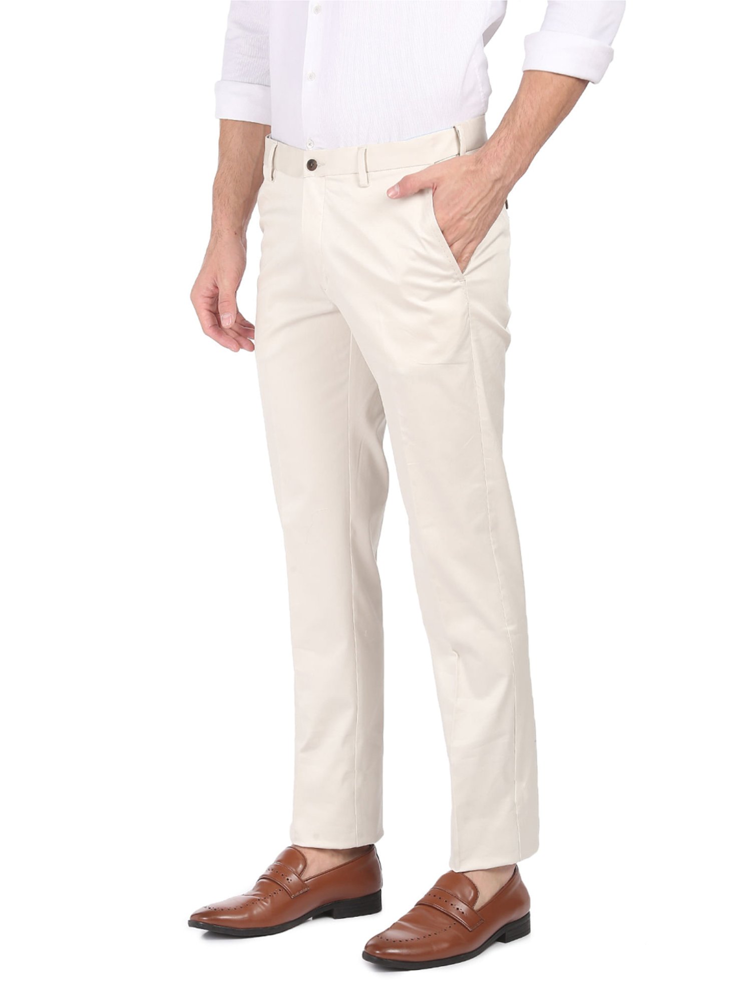 Arrow White Cotton Regular Fit Trousers