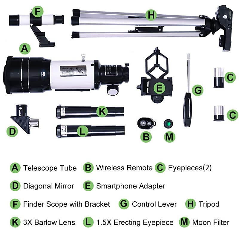Telescope for Kids Beginners 70mm Aperture 300mm Astronomical Refractor Telescope Tripod Finder Scope Portable Travel Telescope with Smartphone Adapter and Wireless Remote