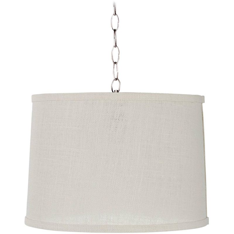 Cream Burlap 14" Wide Brushed Steel Shaded Pendant Light
