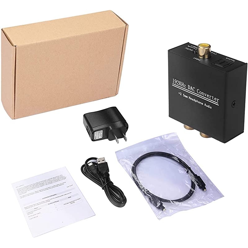 DAC Converter, Digital to Analog 192kHz Converter with Optical SPDIF Toslink Coaxial to L/R 3.5mm Stereo Audio Adapter with Optical Cable for Xbox HDTV PS4 Home Cinema Systems