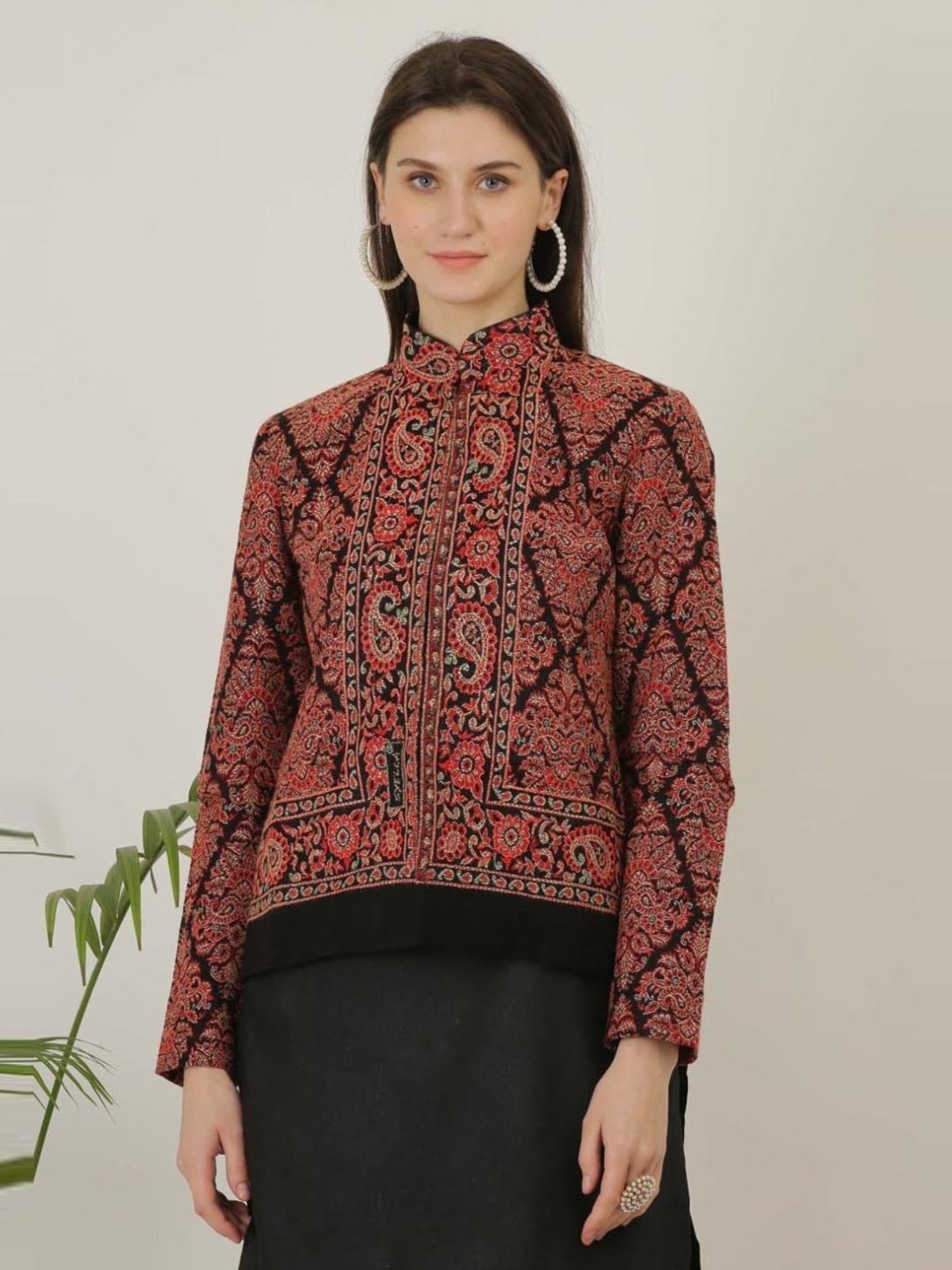 Kaanchie Nanggia Black Wool Self Design Jacket