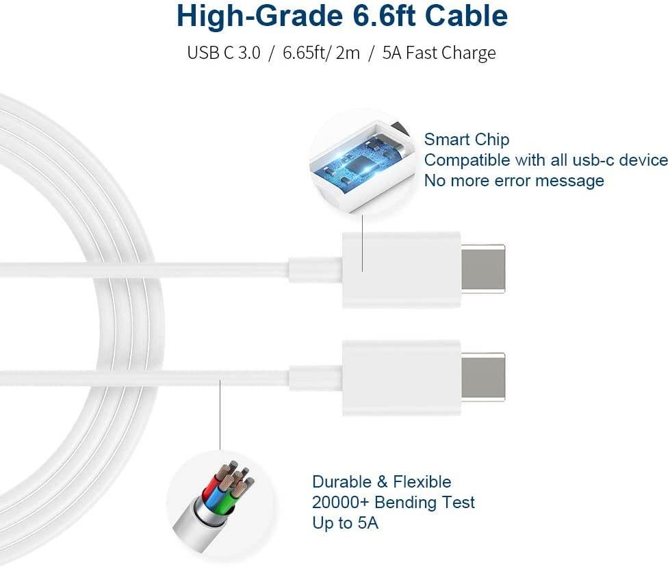 87W USB C Charger Power Adapter for MacBook Pro 15/13/16 Inch 2018 2020 MacBook Air MacBook 12 Inch 2020/2018 iPad Pro [LED Indicator] [6.6ft USB C to C Cable] [Fordable Plug]