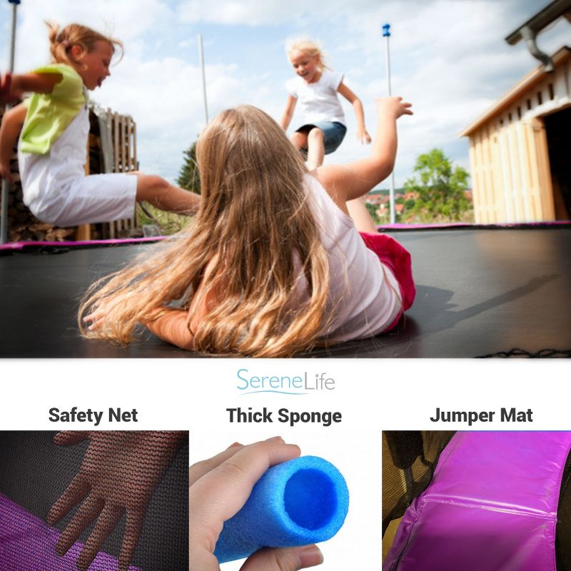 SereneLife 10 Foot Outdoor Backyard Play Trampoline and Safety Protective Dual Closure Net Enclosure for Kids Supports Weight Up To 352 Pounds, Pink