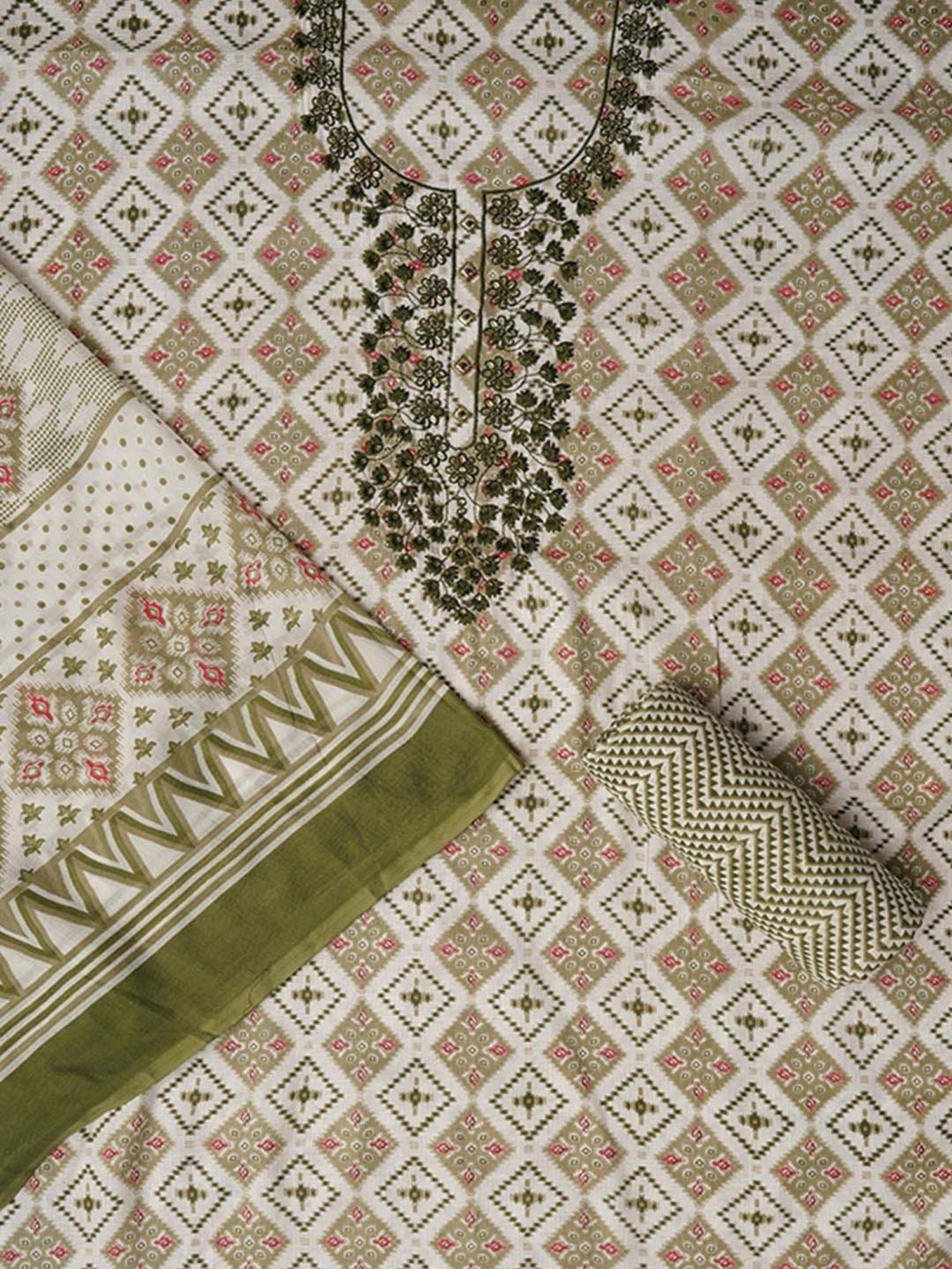 Jaipur Kurti Green Cotton Printed Unstitched Dress Material