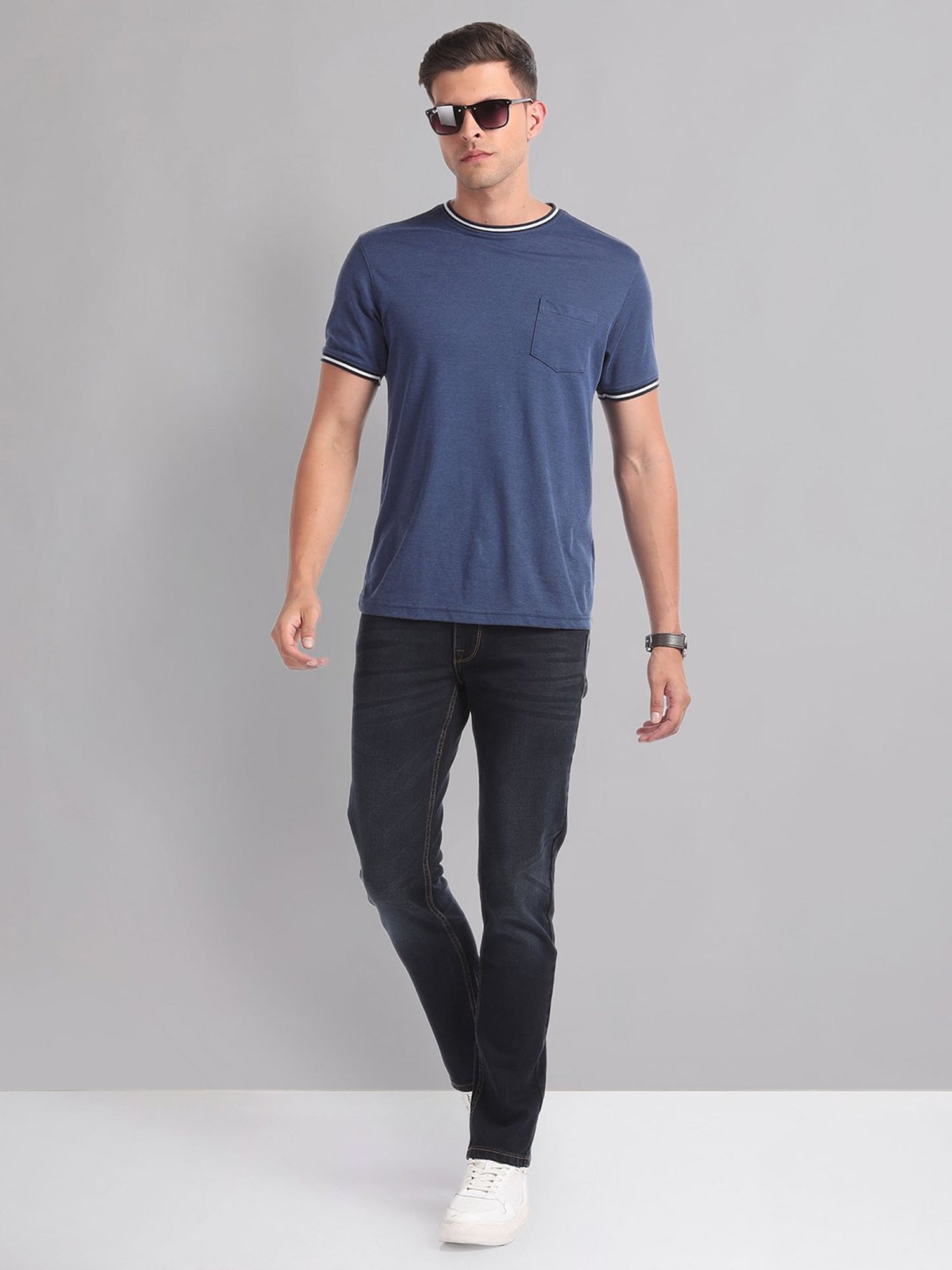 AD by Arvind Dark Blue Lightly Washed Skinny Fit Jeans