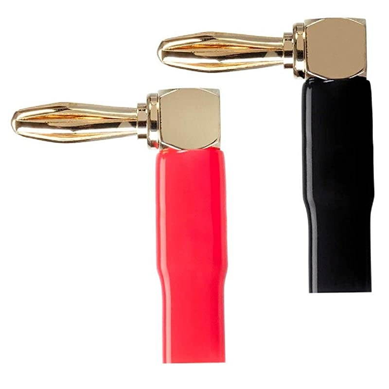 2 Pair Right Angle 24k Gold Plated Banana Speaker Wire Cable Screw Plug Connectors