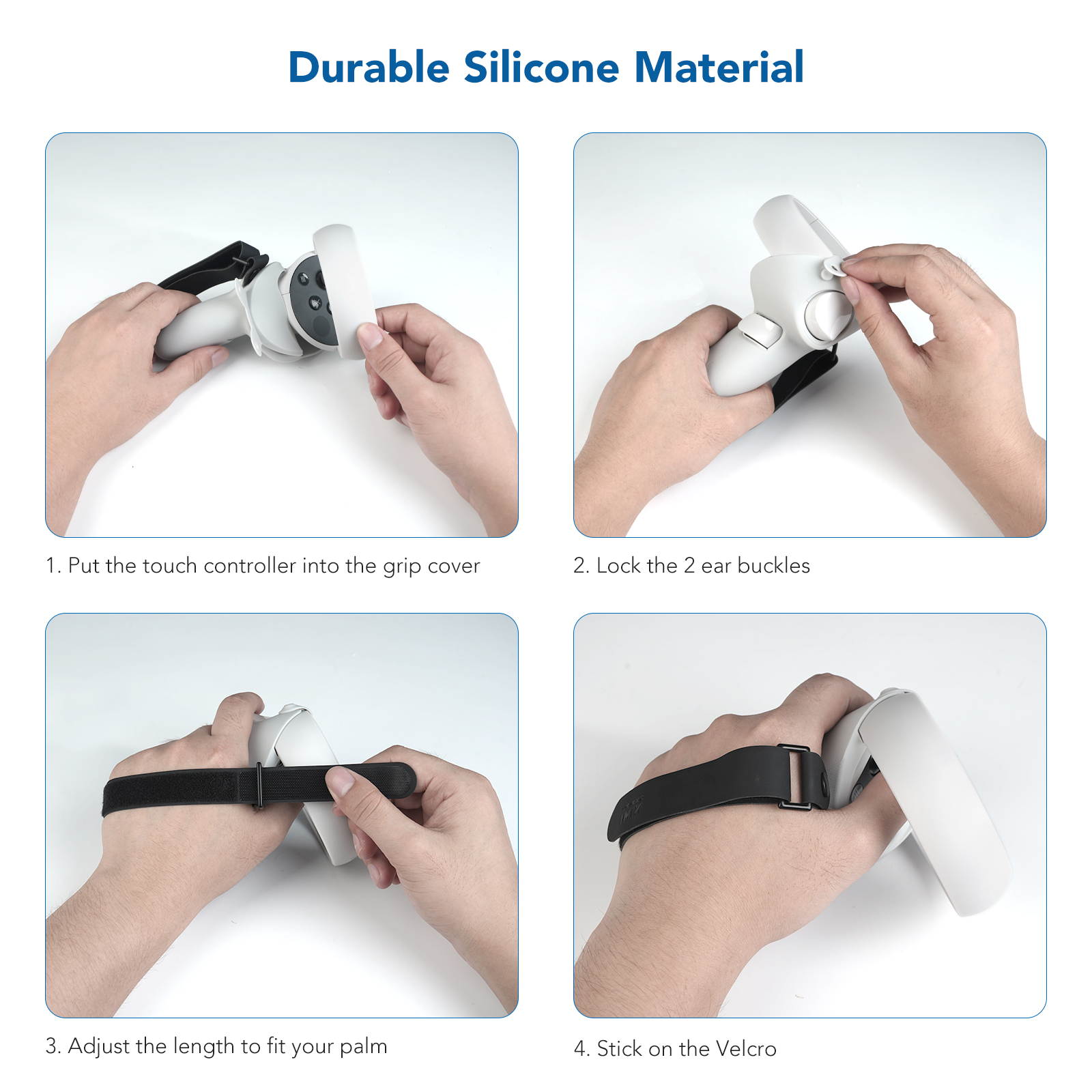 KIWI design Silicone Grip Cover for Oculus Quest 2 Hand Controller Grips Accessories Anti-Throw VR Protective Knuckle Straps (White, 1 Pair)