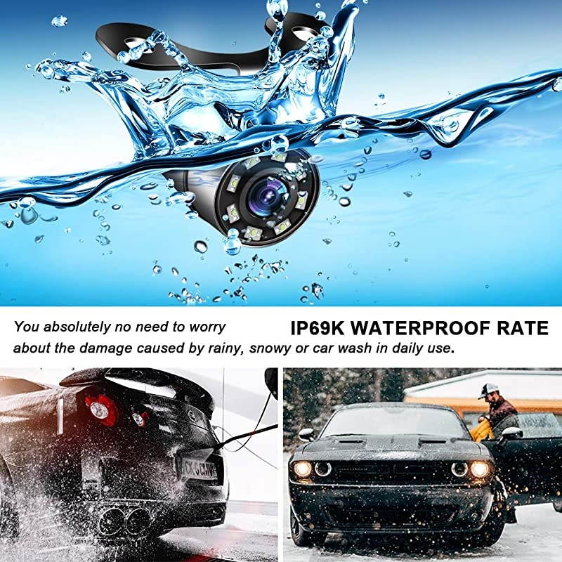 Car Backup Camera  Universal IP69K Waterproof Rear View Camera IR Night Vision with Dynamic Trajectory Guide Line Reverse Camera for Car Pickup Truck SUV RV Van