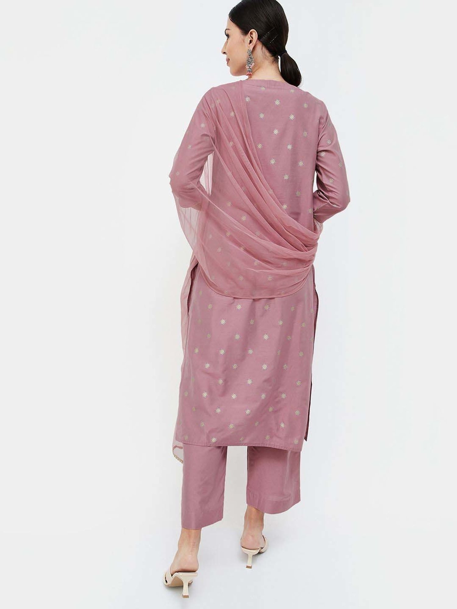 Melange by Lifestyle Purple Embroidered Kurta & Palazzo Set With Dupatta