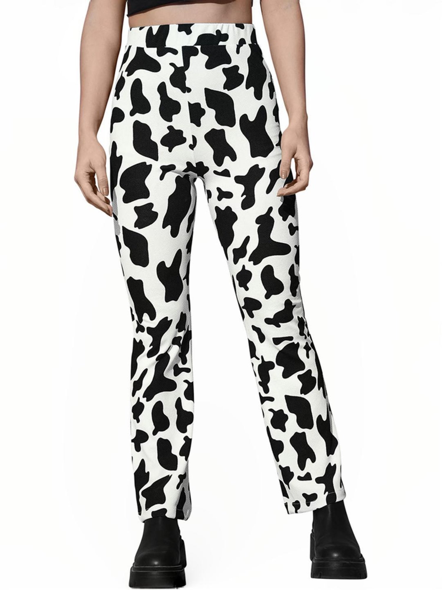 Odette White & Black Printed Bootcut Pants