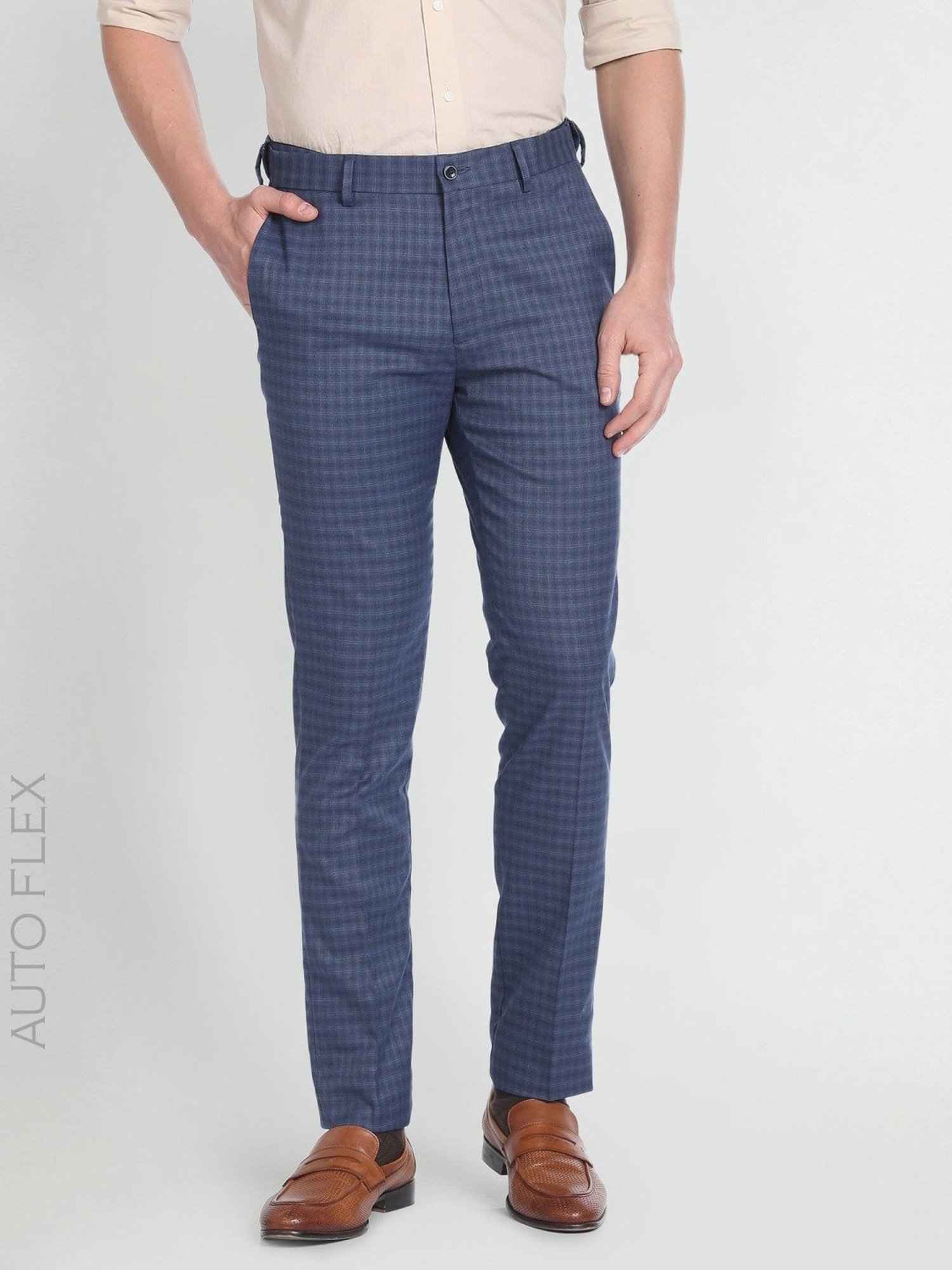 Arrow Newyork Blue Slim Fit Checks Trousers