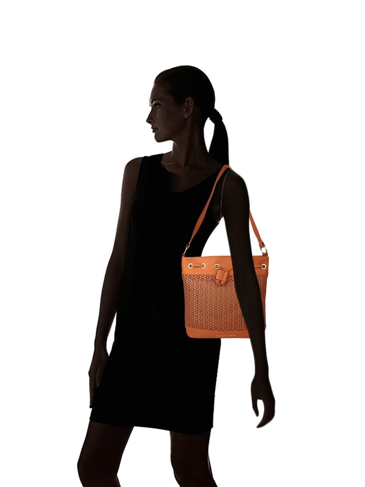 Giordano Interim Brown Cut Work Medium Bucket Shoulder Handbag