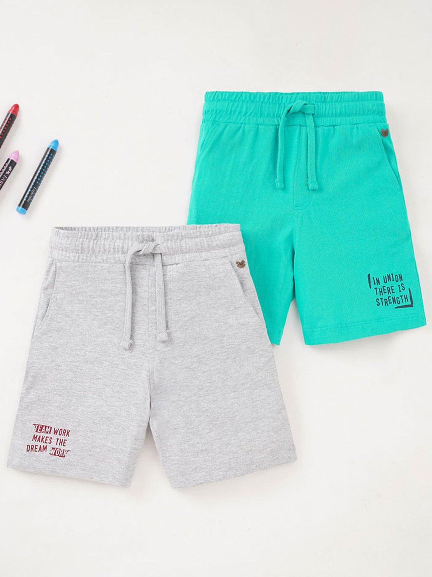 Ed-a-Mamma Kids Grey & Blue Cotton Printed Shorts (Pack of 2)