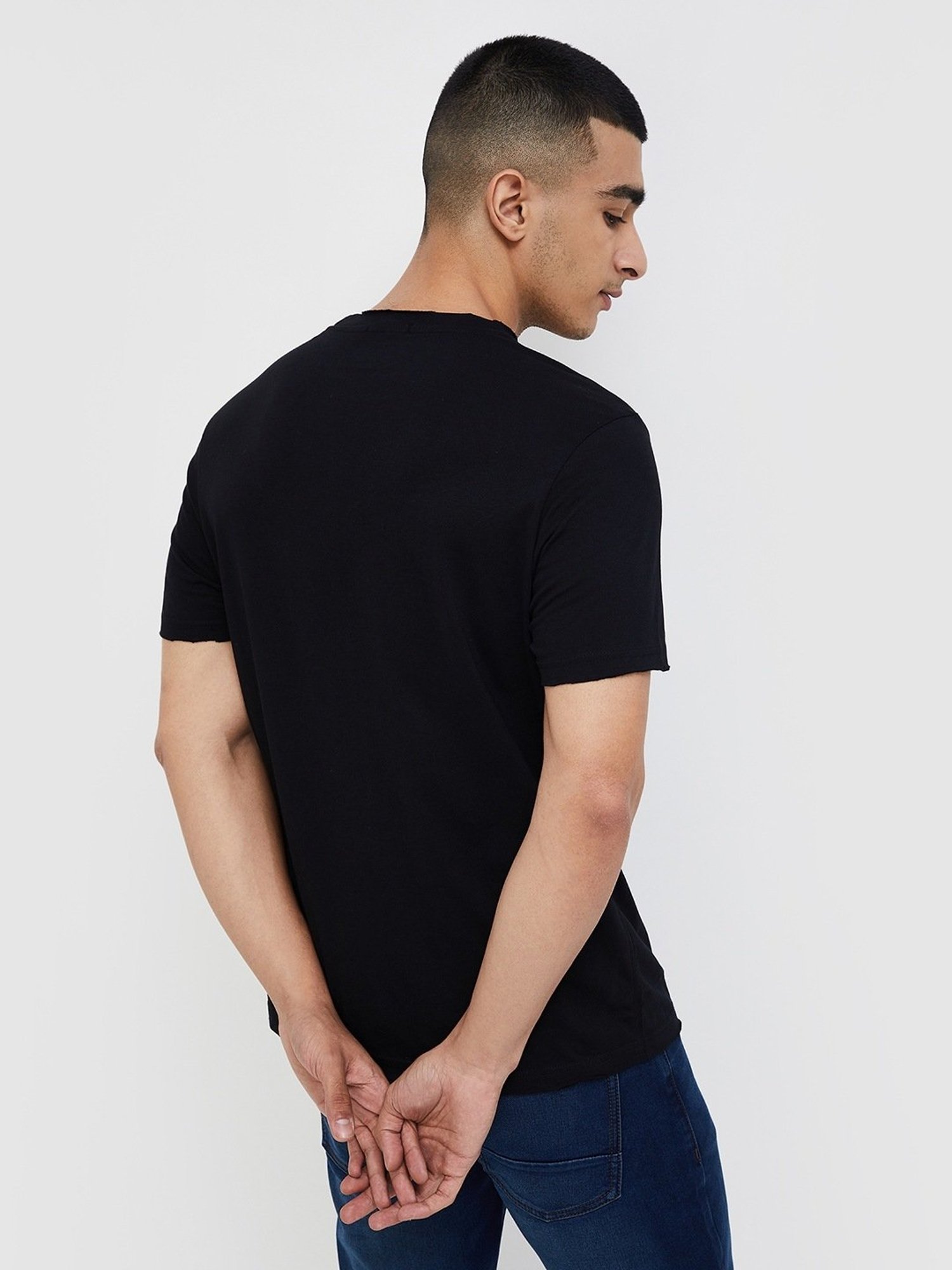 Forca By Lifestyle Black Cotton Regular Fit Printed T-Shirt