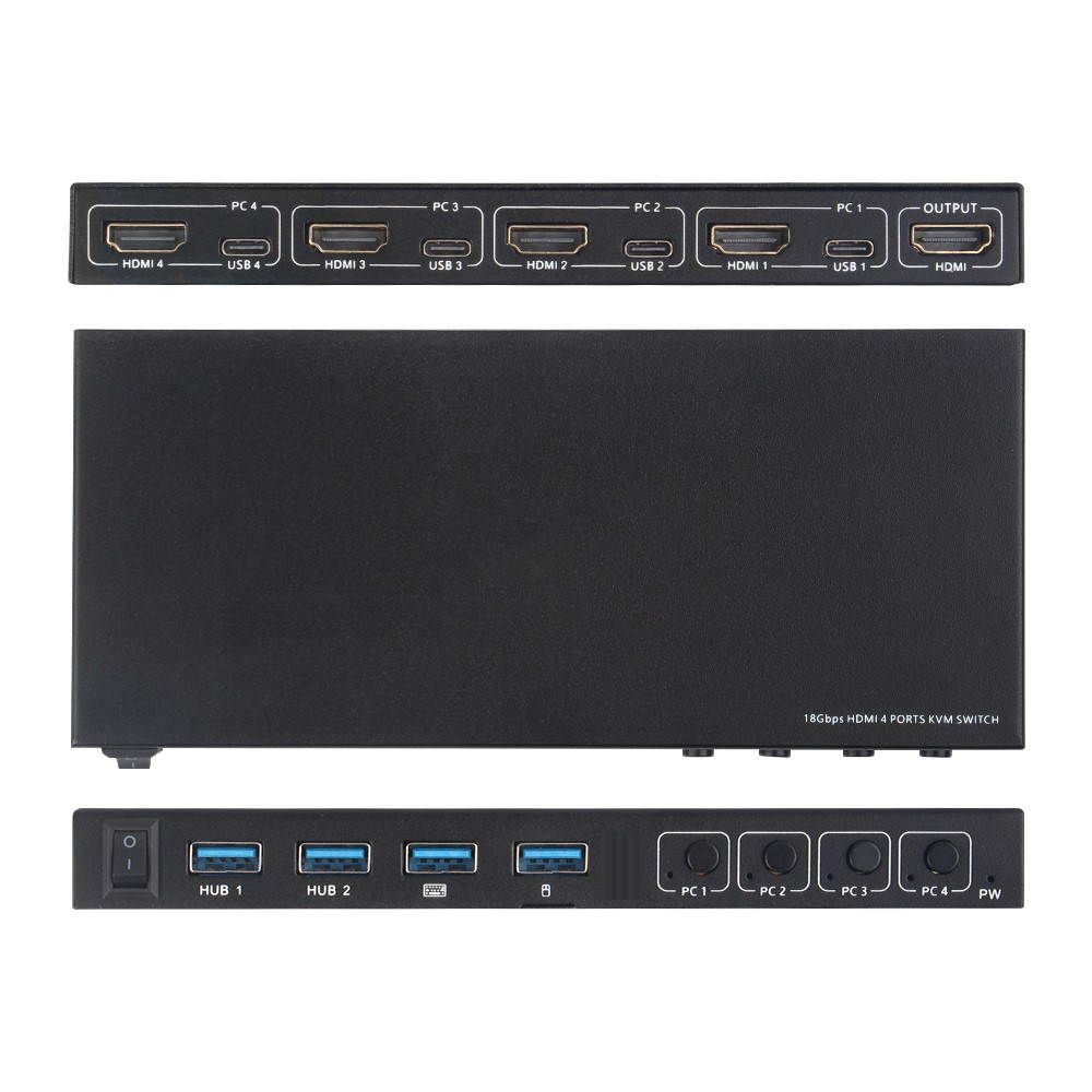 4 Ports 4 IN 1 Out HDMI-compatible KVM Type C Switch Splitter for Sharing Monitor Keyboard Mouse Adaptive support EDID/HDCP