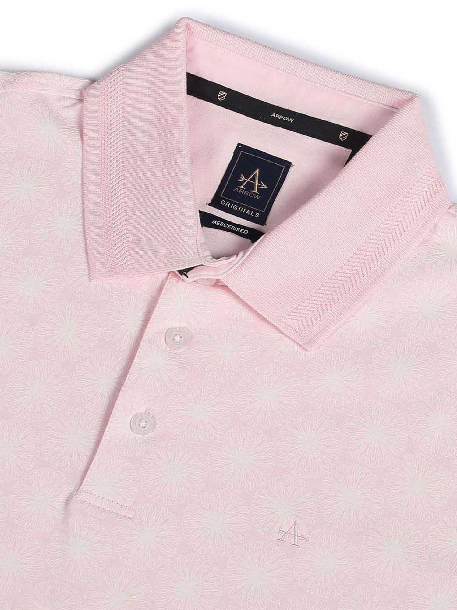 Arrow Pink Cotton Regular Fit Printed Polo T-Shirt