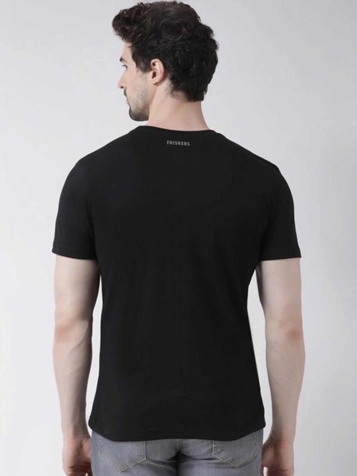 Friskers Black Cotton Slim Fit T-Shirt
