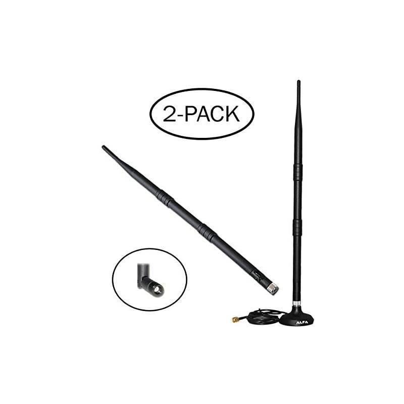 9dBi Antenna WiFi Booster SMA Omni-Directional High-Gain Screw-On Swivel with Magnetic Base (2-Pack)