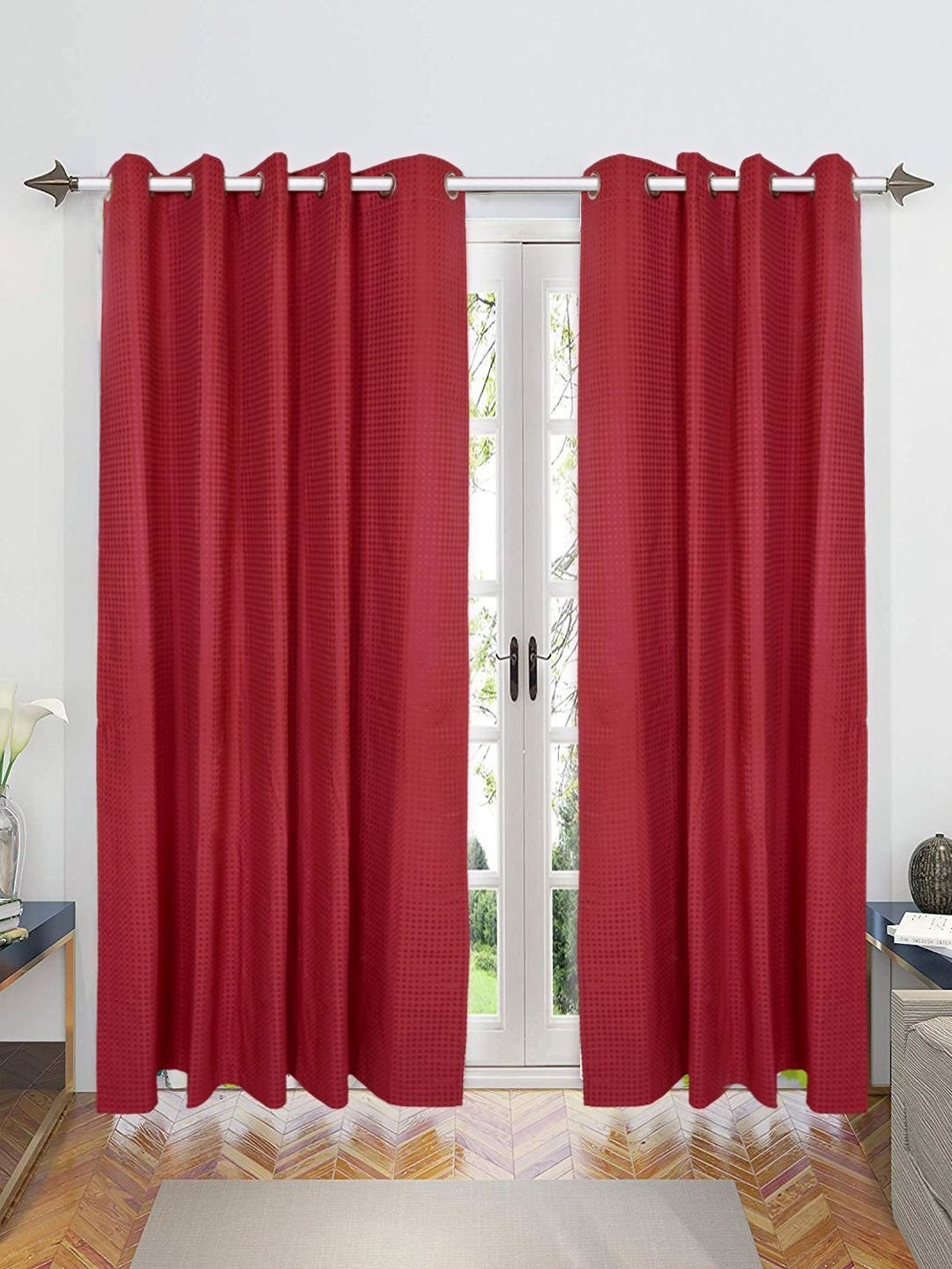 Saral Home Maroon Cotton Yarn Eyelet Long Door 9ft Curtains Set of - 2