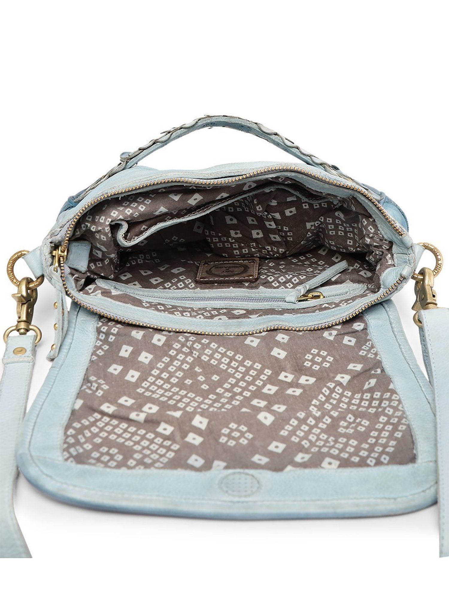 Art N Vintage Azure Aster Blue Leather Floral Medium Sling Handbag