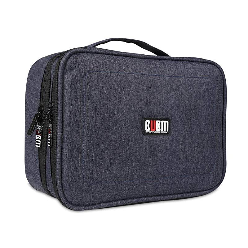 Electronic Organizer Double Layer Travel Accessories Storage Bag for Cord Adapter Battery Camera and Morea Sleeve Pouch for iPad or up to 97 TabletLarge Dark Blue