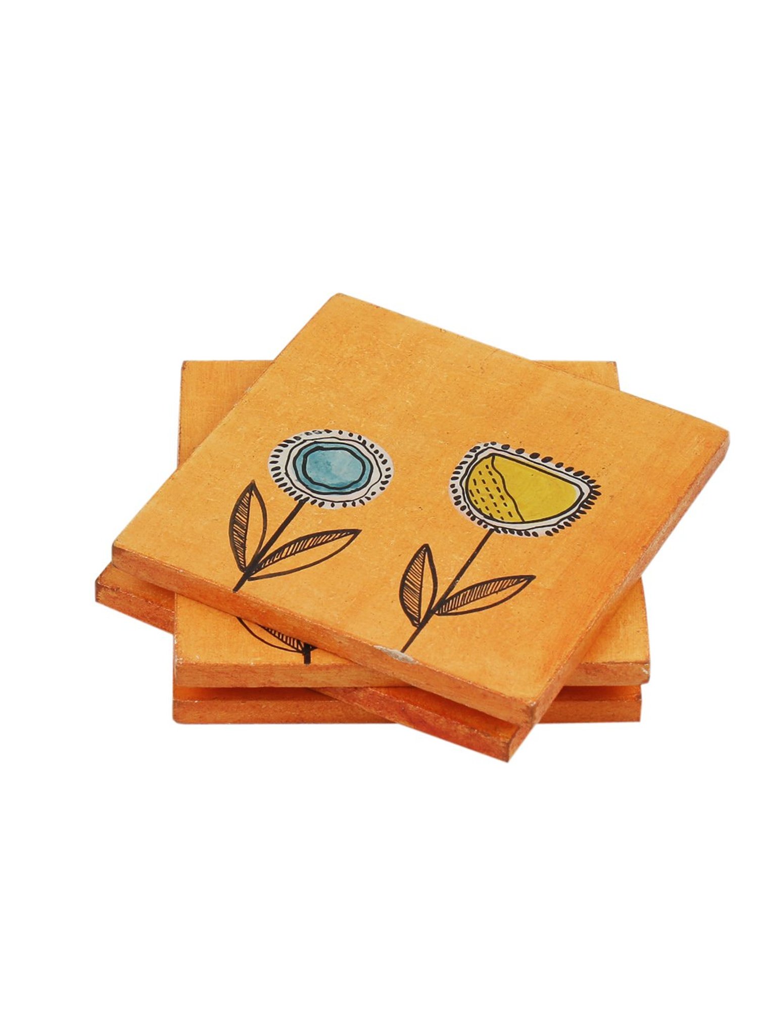 Karo Tapi Printed Multicolor Wood Coasters - Set of 6