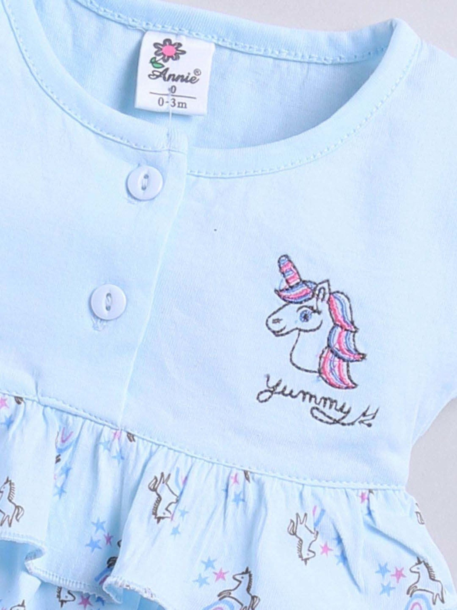 ANNIE Girls Blue Cotton Printed Top & Short sets