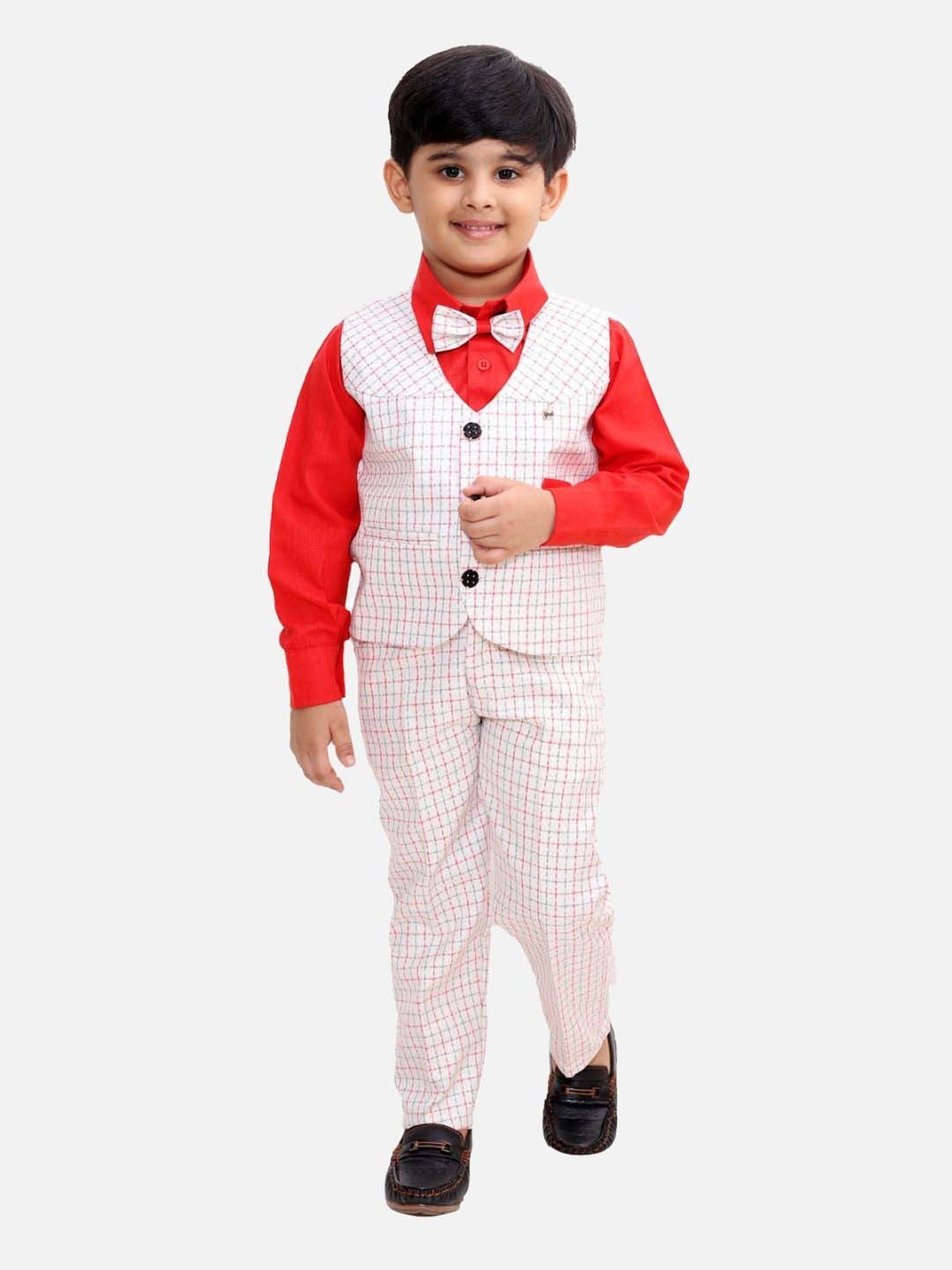 Fourfolds Boys Red Solid Full Sleeves Clothing Set